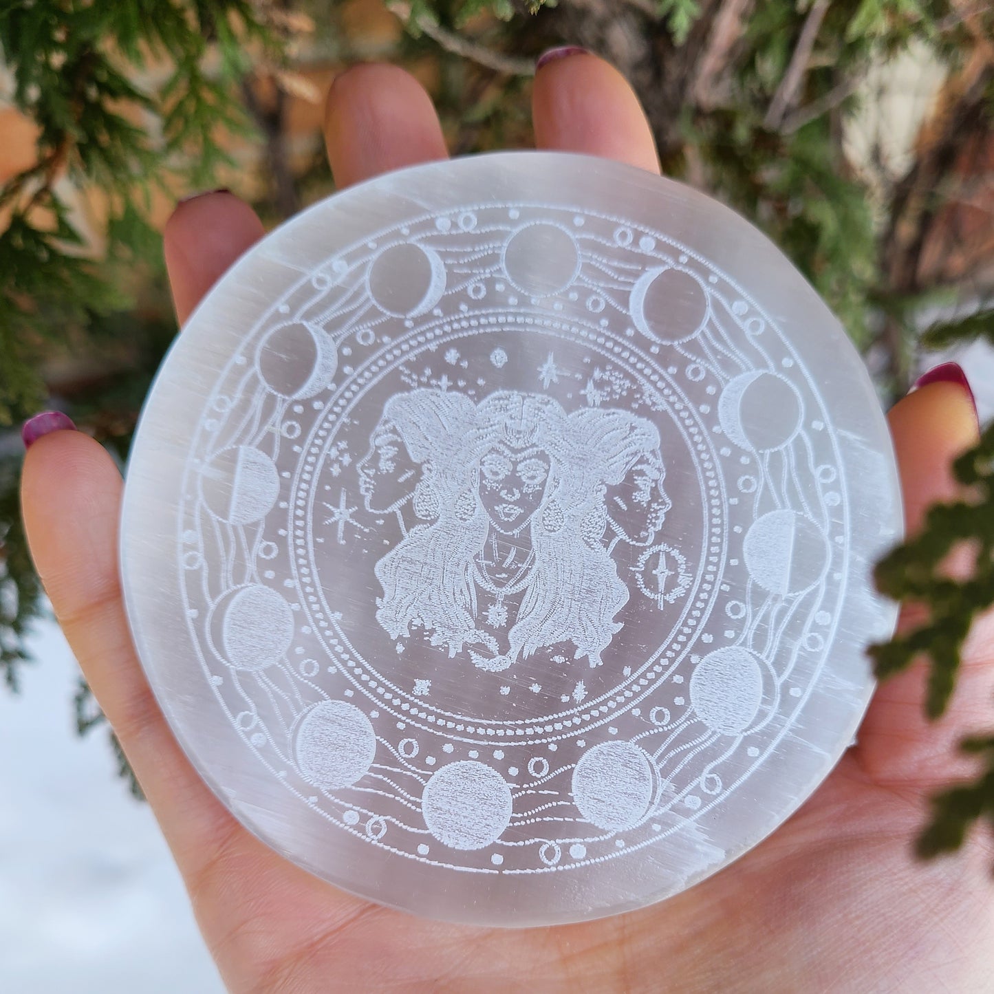 TRIPLE MOON Selenite Plate