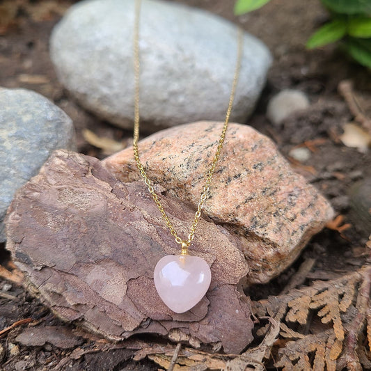 Rose Quartz heart Necklace (Gold)