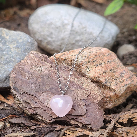 Rose Quartz heart necklace (Silver)